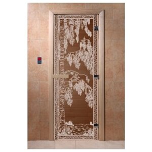 Стеклянная дверь Дорвуд березка бронза, правая, 1900х700 мм, 1900х700 мм, коробка в комплекте, цвет: бронза