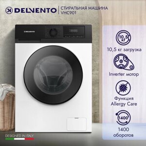 Стиральная машина DELVENTO VWC901 / Белый / Загрузка белья 10,5 кг / 1400 об. мин / 16 программ / Класс энергопотребления А / Дисплей / Инверторный двигатель / Материал бака: пластик / гарантия 3 года