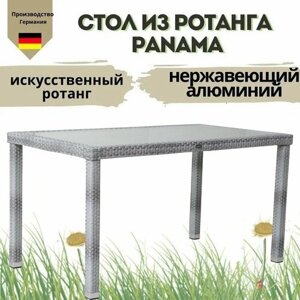 Стол обеденный садовый Konway Panama, 140х80, ротанг, стекло, алюминий, цвет гранит