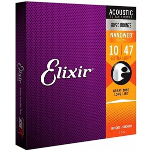Струны для 12-струнной акустической гитары Elixir 11152 NANOWEB 10-47