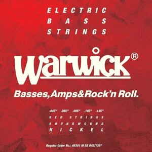 Струны для 5-струнной бас-гитары Warwick 46301 M 5B Red Label 45-135, сталь никелированная