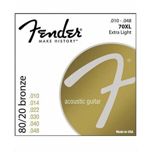 Струны для акустической гитары fender strings NEW acoustic 70XL 80/20 BRNZ BALL END 10-48