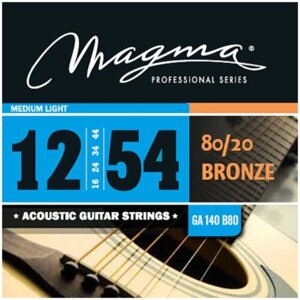 Струны для акустической гитары Magma Strings GA140B80, Серия: Bronze 80-20, Калибр: 12-16-24-34-44-54, Обмотка: круглая, бронзовый сплав 80/20