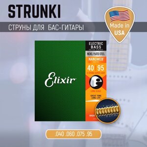 Струны для бас-гитары Elixir 14002 Nanoweb Light 40-95
