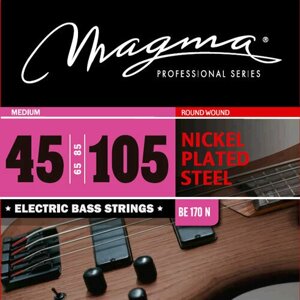 Струны для бас-гитары Magma Strings BE170N, Серия: Nickel Plated Steel, Калибр: 45-65-85-105, Обмотка: круглая, никелированая сталь