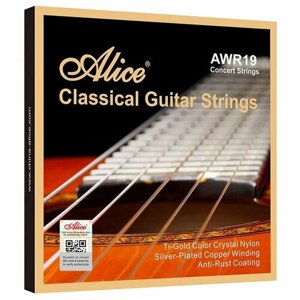 Струны для классической гитары, сильное натяжение, посеребренные, Alice AWR19-H -28.5-44)