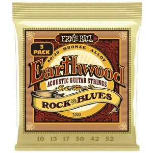 Струны ERNIE BALL 3008 Earthwood 80/20 Bronze Rock&Blues 3 Pack 10-52 для акустической гитары