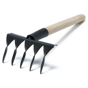 SUI Малые прямые грабли, 5 витых зубцов, длина 41 см, металл, деревянная ручка