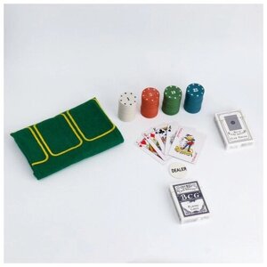 SUI Покер, набор для игры (карты 2 колоды, фишки с номин. 100 шт, сукно 40 х 60 см)