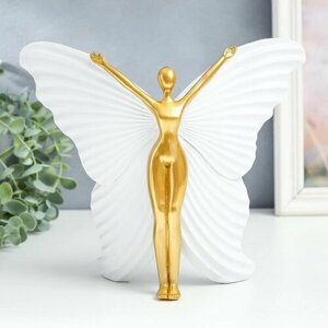 Сувенир полистоун "Девушка-бабочка" белый с золотом 25х8х20.5 см