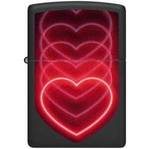 Светящаяся оригинальная бензиновая зажигалка ZIPPO Classic 48593 Hearts Design с покрытием Black Light - Сердце