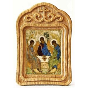 Святая Троица, Андрей Рублев, XV в, икона в резной деревянной рамке