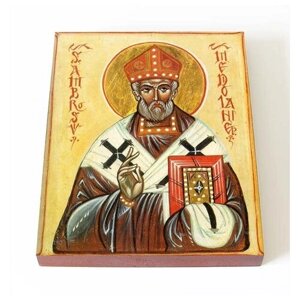 Святитель Амвросий Медиоланский, икона на доске 13*16,5 см