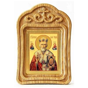 Святитель Николай Чудотворец, архиепископ Мирликийский (лик № 054), икона в резной деревянной рамке
