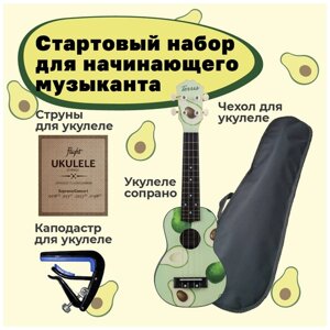 TERRIS AVOCADO PACK - подарочный набор: укулеле, струны, чехол, каподастр