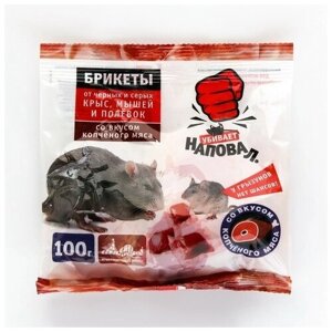Тесто-брикеты Наповал, от крыс и мышей, со вкусом копченого мяса, пакет, 100 г 2 шт