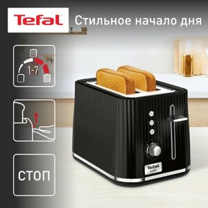 Тостер Tefal Loft 2S TT761838 с 7 уровнями прожарки, разморозкой и подогревом, 2 широкими слотами, высоким подъемом, 850 Вт, черный