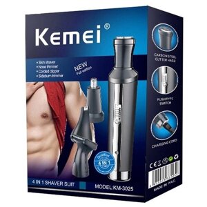 Триммер Kemei KM-3025 профессиональный для бритья бороды и волос и стрижки ушей и носа 4 в 1
