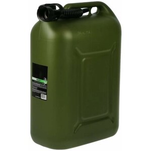Усиленная пластиковая канистра 25 л, цвет зеленый, снабжена крышкой с замком и гибким заправочным носиком, для хранения и транспортировки топлива и прочих жидкостей.
