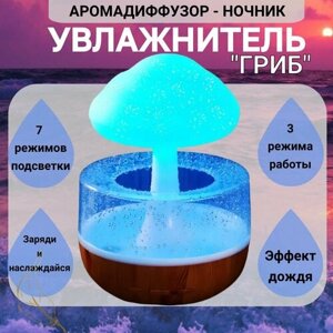 Увлажнитель аромадиффузор ночник Облако / Дождь / Гриб с подсветкой с эффектом дождя