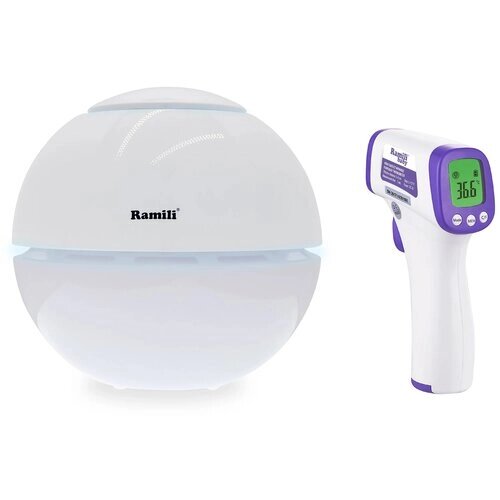 Увлажнитель воздуха Ramili AH800 + инфракрасный термометр ET 3050, белый/фиолетовый