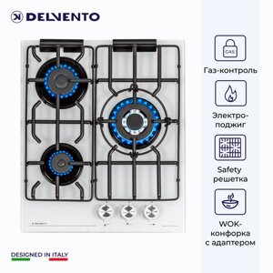 Варочная панель газовая DELVENTO V45H35C001 / 45 см / Газ-контроль / WOK-конфорка / Материал панели - закалённое стекло / фронтальная панель управления / safety решетка / жиклеры для баллонного газа / полный комплект