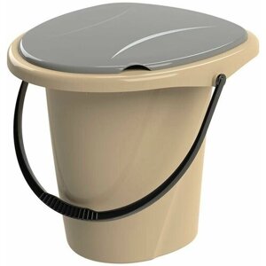 Ведро-туалет 18л пластиковое для пожилых людей до 90кг бежевое с серой крышкой