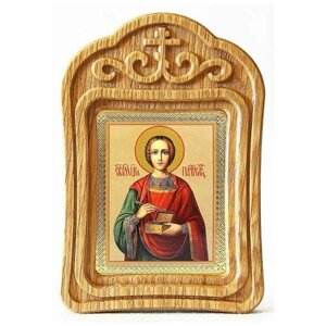 Великомученик и целитель Пантелеимон (лик № 061), икона в резной деревянной рамке