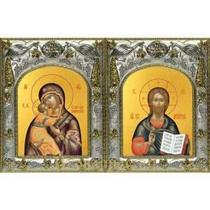 Венчальная пара икон Господь Вседержитель и Владимирская икона Божьей Матери, 14х18 см, в окладе