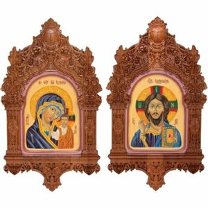 Венчальная пара рукописных икон Вседержитель и Божья Матерь Казанская, арт ИРП-849