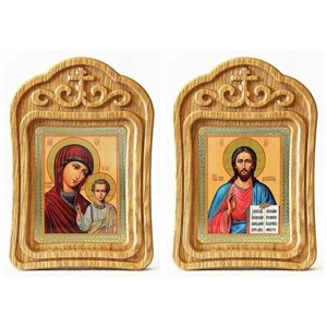 Венчальная пара "Спаситель-Казанская"лики № 128-129), две иконы в резных рамках