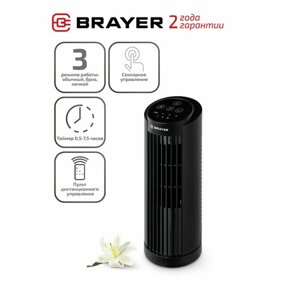 Вентилятор настольный BRAYER BR4978 с вращением корпуса пультом ДУ, таймер