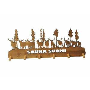 Вешалка "Sauna Suomi" настенная деревянная, на 6 крючков, в баню и сауну, С Легким Паром