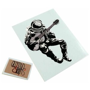 Виниловая наклейка на деку гитары "Космонавт с гитарой", черная
