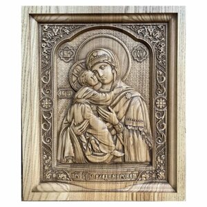 Владимирская икона Божией Матери резная из дерева 19х23 см