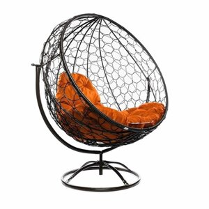 Вращающееся кресло из ротанга "Круг" коричневое с оранжевой подушкой M-Group