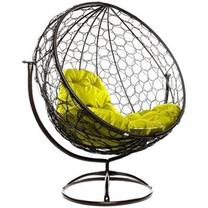 Вращающееся кресло из ротанга "Круг" коричневое с жёлтой подушкой M-Group