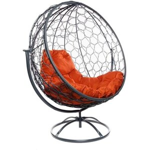 Вращающееся кресло из ротанга "Круг" серое с оранжевой подушкой M-Group