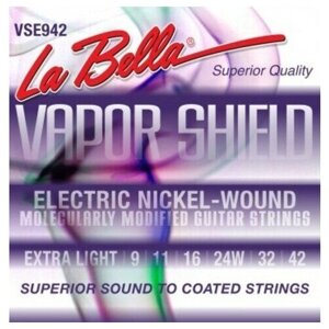VSE942 Vapor Shield Комплект струн для электрогитары, никелированные, Extra Light, 9-42, La Bella