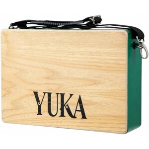 YUKA LT-CAJ1-WTGR тревел-кахон, фиксированный подструнник, тапа белый тик, корпус зеленый, ремень