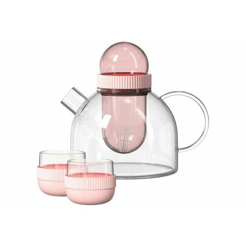 Заварочный чайник и две чашки KissKissFish BoogieWoogie Teapot with cups (розовый)