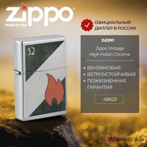 Зажигалка бензиновая ZIPPO 48623 32 Flame Design, серебристая, подарочная коробка