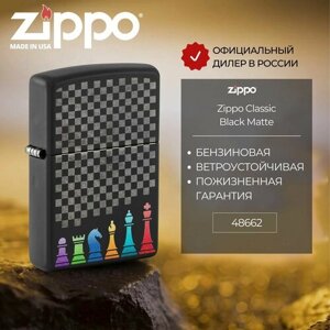 Зажигалка бензиновая ZIPPO 48662 Chess Pieces Design, черная, подарочная коробка