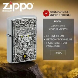 Зажигалка бензиновая ZIPPO 48690 Wolf Emblem Design, серебристая, подарочная коробка