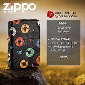 Зажигалка бензиновая ZIPPO 48770 Records, черная, подарочная коробка