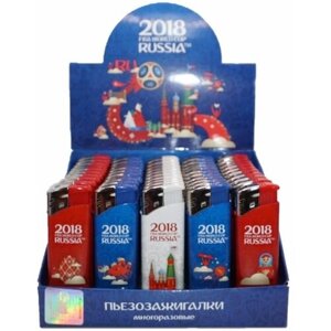 Зажигалка газовая FlameClub P-01 FIFA 2018 кремль - комплект 50 шт