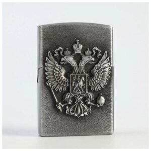 Зажигалка газовая "Герб России", 3.5 х 5.5 х1.2 см, серебро 539461