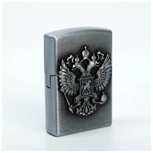 Зажигалка газовая "Герб России", 3.5 х 5.5 х1.2 см, серебро