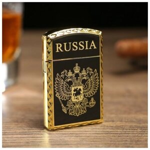 Зажигалка газовая "RUSSIA", 1 х 3.5 х 6 см, золото