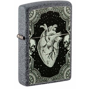 Зажигалка кремниевая "Heart Design" с покрытием Iron Stone, серая, Zippo, 48720